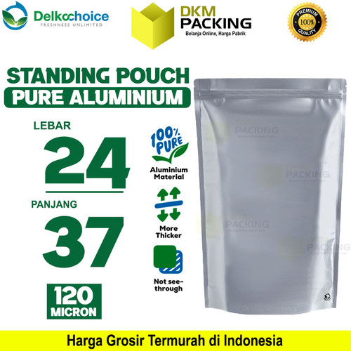 [EZO.9200315] Standing Pouch PURE ALUMUNIUM FOIL Kemasan Ziplock Delkochoice 24x37cm