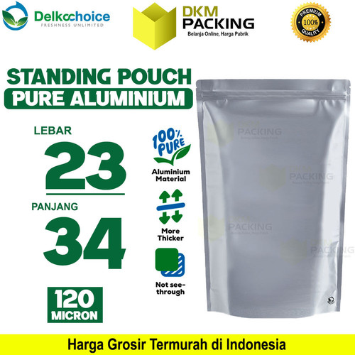 [EZO.9200316] Standing Pouch PURE ALUMUNIUM FOIL Kemasan Ziplock Delkochoice 23x34cm