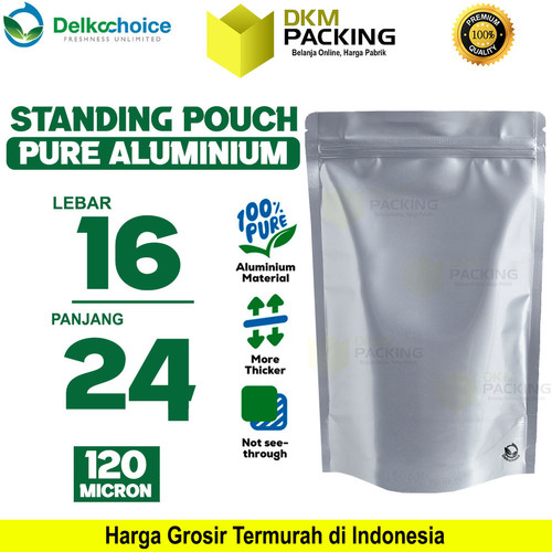 [EZO.9200318] Standing Pouch PURE ALUMUNIUM FOIL Kemasan Ziplock Delkochoice 16x24cm