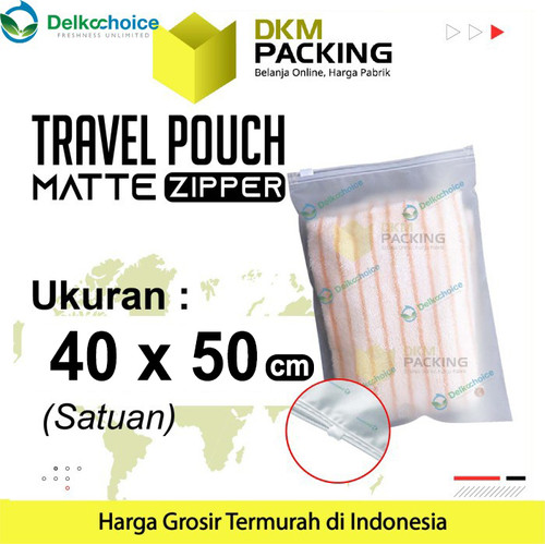 [EZO.9200328] Plastik Traveling Pouch Matte 40x50 POLOS Zipper Storage Organizer Bag