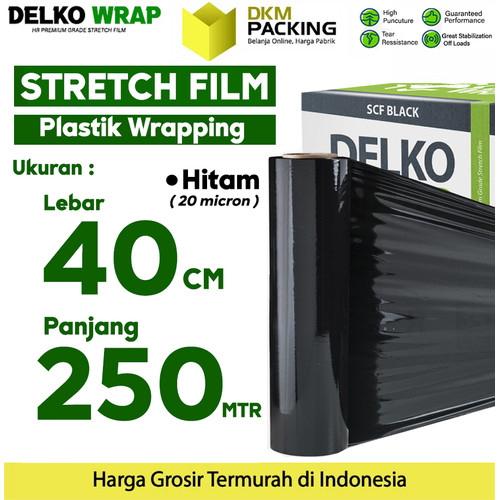 [EZO.9200336] Plastik Wraping Stretch Film 40cm x 250m DELKOWRAP HITAM / SATUAN