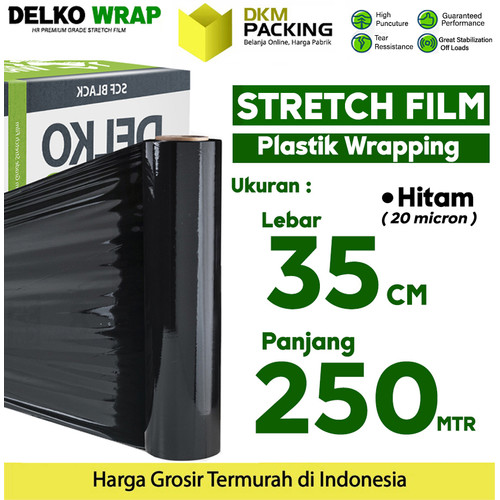 [EZO.9200337] Plastik Wraping Stretch Film 35cm x 250m DELKOWRAP HITAM / SATUAN