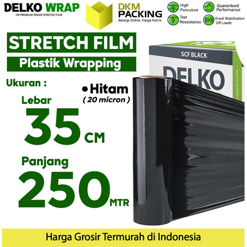 [EZO.9200338] Plastik Wraping Stretch Film 35cm x 250m HITAM DELKOWRAP / SATUAN