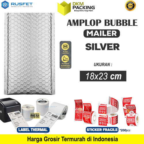 [EZO.9200404] Amplop Bubble Mailer SILVER 18x23cm Bubblewrap Envelope Rusfet