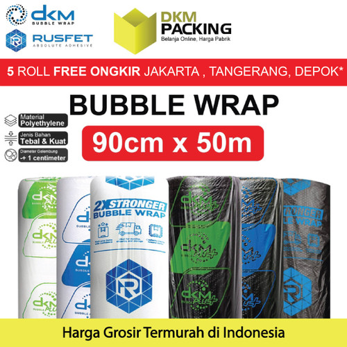 [EZO.9200482] Plastik Bubble Wrap Packing 90CMx50M Bubblewrap DKM RUSFET TEBAL ROLL
