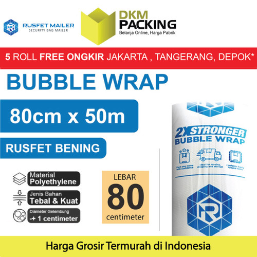 [EZO.9200498] Plastik Bubble Wrap RUSFET BENING 80CM x 50M TEBAL Bubblewrap ROLL