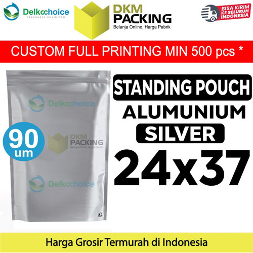 [EZO.9200504] Standing Pouch Silver Alu Foil Kemasan Makanan 24x37cm Delkochoice