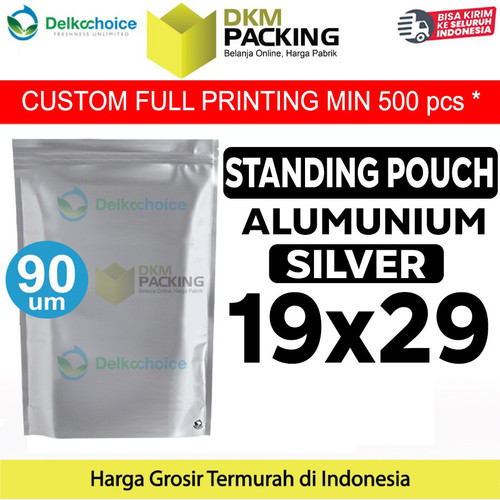 [EZO.9200505] Standing Pouch Silver Alu Foil Kemasan Makanan 19x29cm Delkochoice