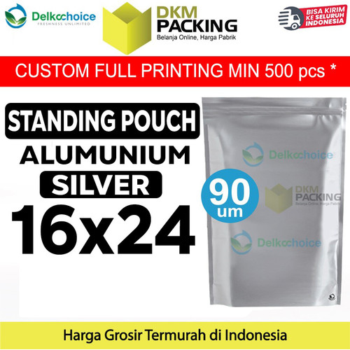 [EZO.9200506] Standing Pouch Silver Alu Foil Kemasan Makanan 16x24cm Delkochoice