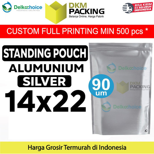 [EZO.9200507] Standing Pouch Silver Alu Foil Kemasan Makanan 14x22cm Delkochoice