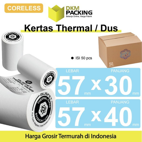 [EZO.9200519] Kertas Thermal Printer Paper CORELESS Resi Barcode EDC POS 57x40mm DUS