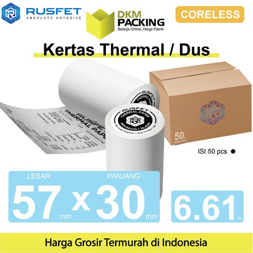 [EZO.9200520] Kertas Thermal Printer Paper CORELESS Resi Barcode EDC POS 57x30mm DUS
