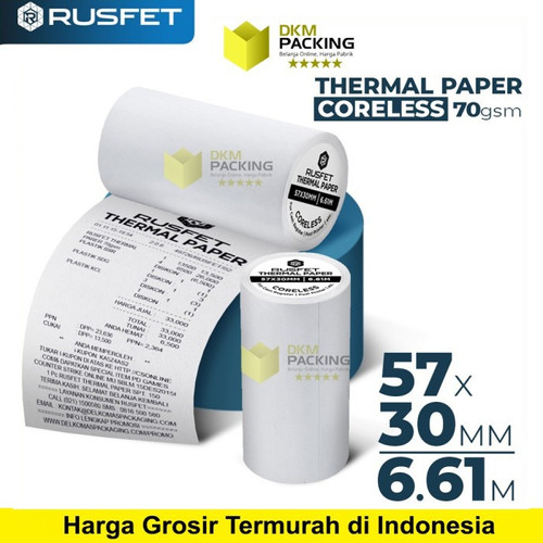 [EZO.9200538] Label Stiker & Kertas Thermal Printer Struk Kasir POS RUSFET DUS
