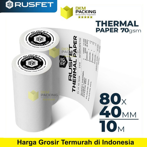 [EZO.9200541] Paper Thermal Kertas Termal Printer Struk Kasir Barcode RUSFET 80x40mm
