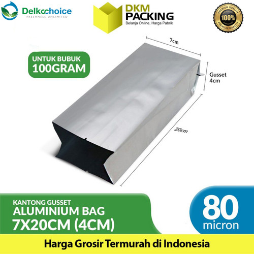 [EZO.9200550] Kemasan Alumunium Foil Central Sealing Gusset Bag Delkochoice 7x20CM