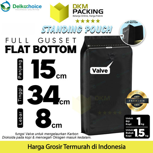 [EZO.9200586] Coffee Bag Pouch FG Valve Kemasan Biji Bubuk Kopi Flat Bottom 15x34cm