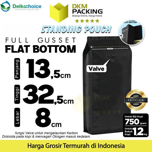 [EZO.9200587] Coffee Bag Pouch FG Valve Kemasan Biji Bubuk Kopi Flat Bottom 13x32cm