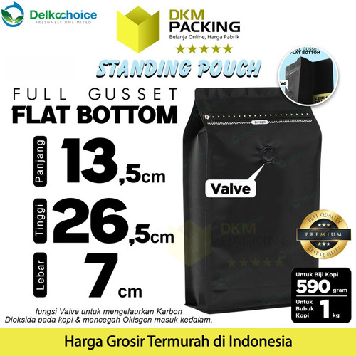 [EZO.9200588] Coffee Bag Pouch FG Valve Kemasan Biji Bubuk Kopi Flat Bottom 13x26cm