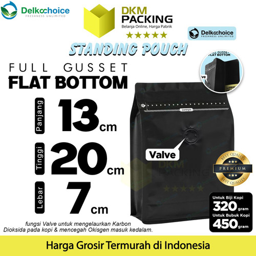 [EZO.9200589] Coffee Bag Pouch FG Valve Kemasan Biji Bubuk Kopi Flat Bottom 13x20cm