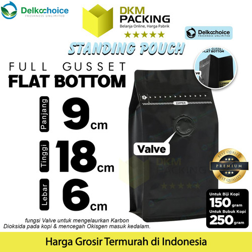 [EZO.9200590] Coffee Bag Pouch FG Valve Kemasan Biji Bubuk Kopi Flat Bottom 9x18cm
