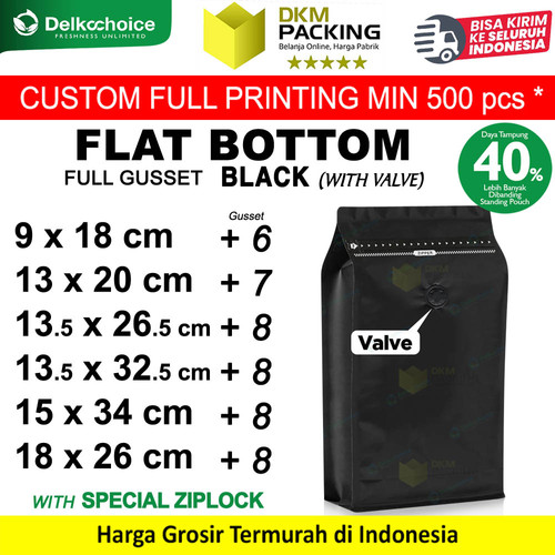 [EZO.9200591] Coffee Bag Kemasan Biji Bubuk Kopi Flat Bottom FG Valve Standing Pouch
