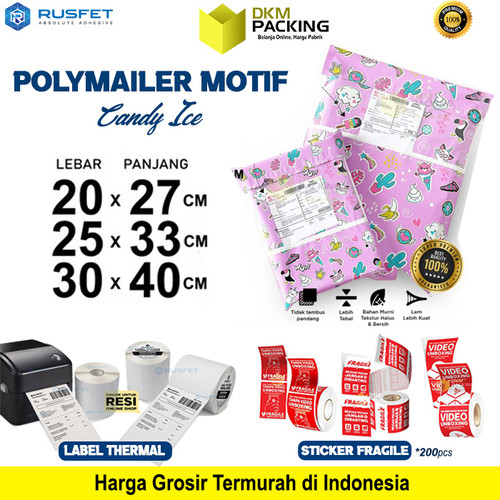 [EZO.9200708] Polymailer CANDY ICE Amplop Plastik Packing Polimailer RUSFET / SATUAN