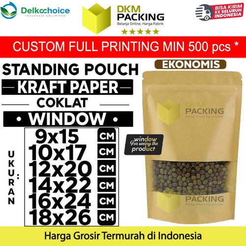 [EZO.9200743] Standing Pouch WINDOW Kraft Paper ZIPLOCK Plastik Klip Makanan PREMIUM