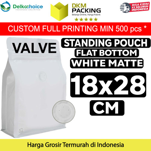 [EZO.9200759] Flat Bottom VALVE 18x28cm Putih Standing Pouch Ziplock Plastik Klip