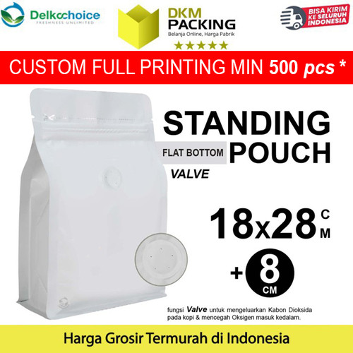 [EZO.9200760] FLAT BOTTOM PUTIH 18x28cm VALVE COFFEE BAG ZIPLOCK DELKOCHOICE PREMIUM