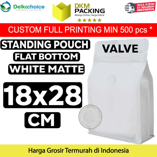 [EZO.9200761] Flat Bottom VALVE 18x28cm Standing Pouch Ziplock Plastik Klip Putih