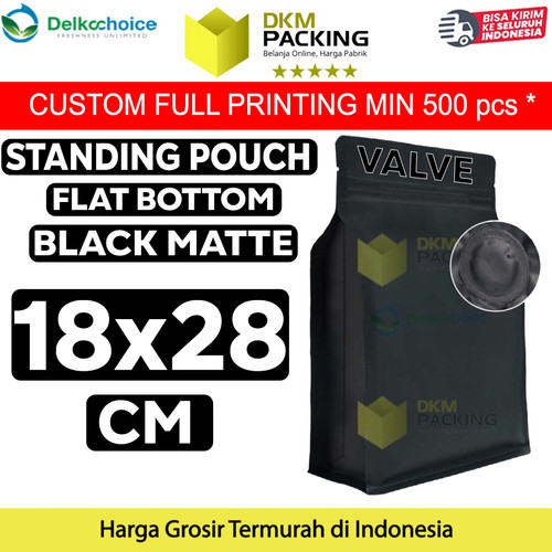 [EZO.9200763] Flat Bottom VALVE 18x28cm Standing Pouch Ziplock Plastik Klip Hitam