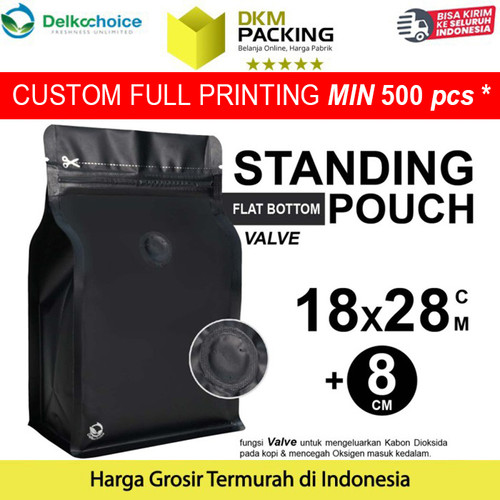 [EZO.9200764] FLAT BOTTOM HITAM 18x28cm VALVE COFFEE BAG ZIPLOCK DELKOCHOICE PREMIUM