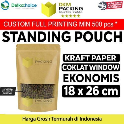 [EZO.9200787] Standing Pouch Kraft Paper 18x26cm EKONOMIS WINDOW Ziplock Delkochoice