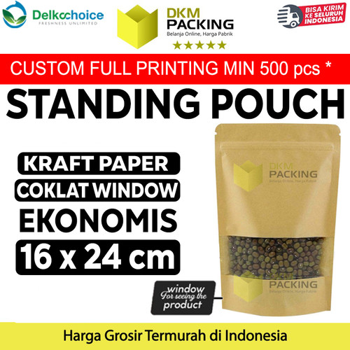 [EZO.9200788] Standing Pouch Kraft Paper 16x24cm EKONOMIS WINDOW Ziplock Delkochoice