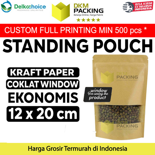 [EZO.9200790] Standing Pouch Kraft Paper 12x20cm EKONOMIS WINDOW Ziplock Delkochoice