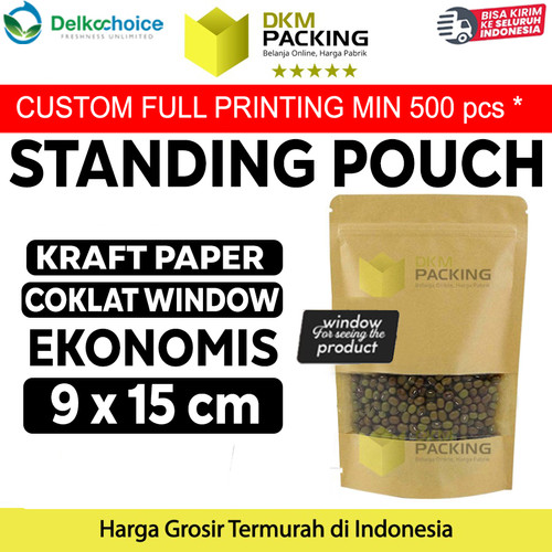 [EZO.9200792] Standing Pouch Kraft Paper 9x15cm EKONOMIS WINDOW Ziplock Delkochoice