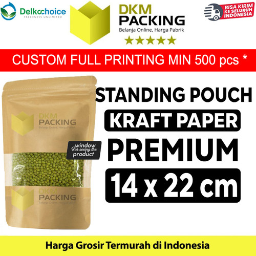 [EZO.9200793] Standing Pouch 14x22cm Kraft Paper Window Ziplock Kemasan Makanan