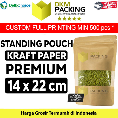 [EZO.9200794] Kraft Paper Standing Pouch 14x22cm Window Ziplock Kemasan Makanan