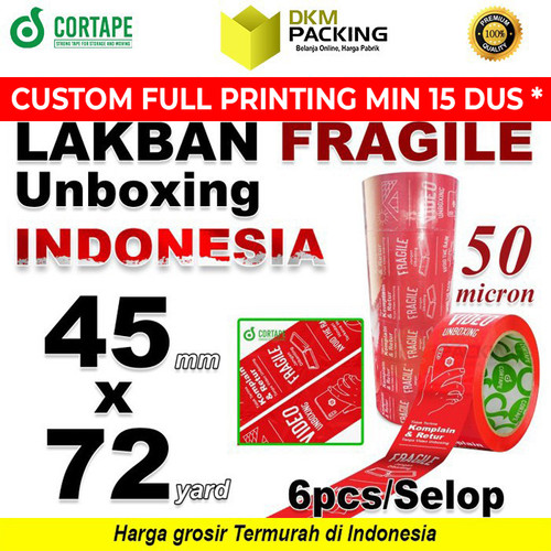 [EZO.9200795] Lakban FRAGILE UNBOXING 45mm INDONESIA HANDLE WITH CARE PREMIUM /SELOP