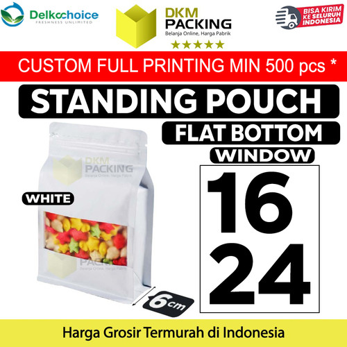 [EZO.9200801] FLAT BOTTOM WINDOW 16x24cm WHITE ALU FOIL Standing Pouch DELKOCHOICE