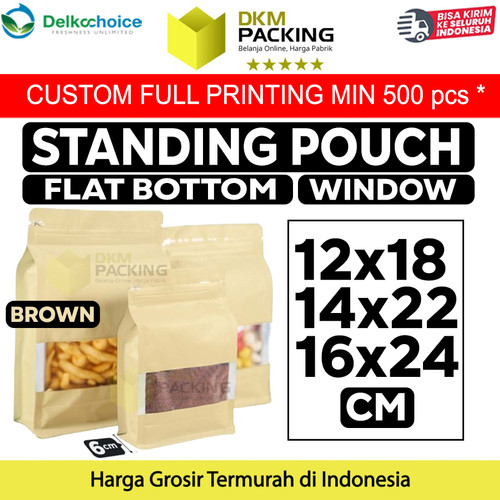 [EZO.9200803] FLAT BOTTOM WINDOW BROWN ALU FOIL Standing Pouch DELKOCHOICE PREMIUM