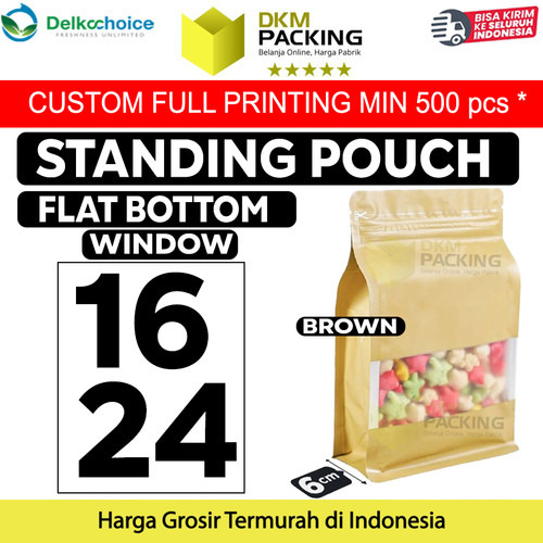 [EZO.9200804] FLAT BOTTOM WINDOW 16x24cm BROWN ALU FOIL Standing Pouch DELKOCHOICE