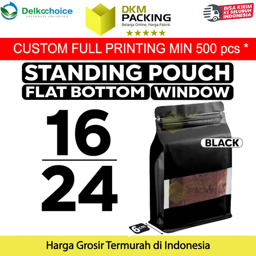 [EZO.9200808] FLAT BOTTOM WINDOW 16x24cm BLACK ALU FOIL Standing Pouch DELKOCHOICE
