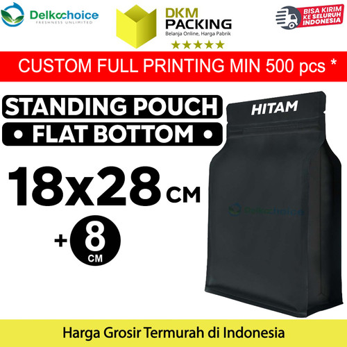 [EZO.9200818] Flat Bottom Hitam 18x28cm Plastik Klip Standing Pouch Ziplock Kemasan