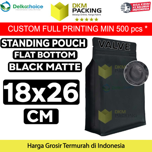 [EZO.9200851] Flat Bottom VALVE 18x26cm Standing Pouch Ziplock Plastik Klip Hitam