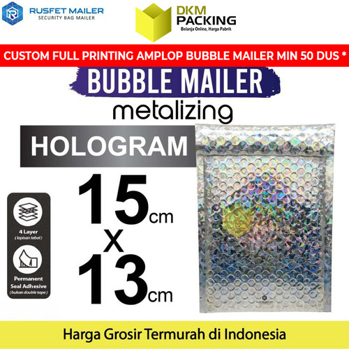 [EZO.9200873] AMPLOP BUBBLE WRAP HOLOGRAM 15x13cm RUSFET BUBBLE BAG MAILER PREMIUM
