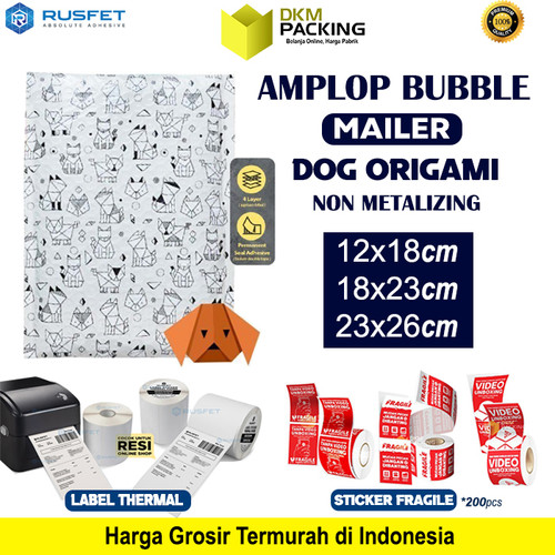 [EZO.9200880] AMPLOP BUBBLE WRAP DOG ORIGAMI RUSFET BUBBLE BAG MAILER PREMIUM