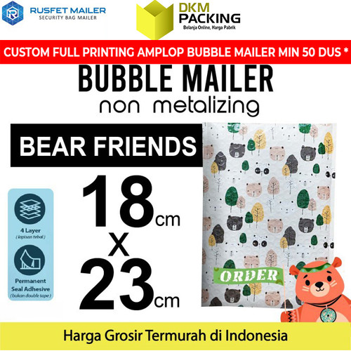 [EZO.9200885] AMPLOP BUBBLE WRAP BEAR FRIENDS 18x23cm RUSFET BUBBLE BAG MAILER