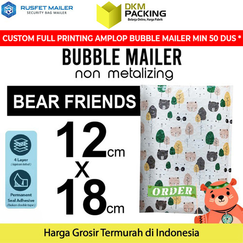 [EZO.9200886] AMPLOP BUBBLE WRAP BEAR FRIENDS 12x18cm RUSFET BUBBLE BAG MAILER