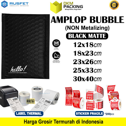 [EZO.9200888] AMPLOP BUBBLE WRAP BLACK RUSFET HITAM BUBBLE BAG MAILER PREMIUM